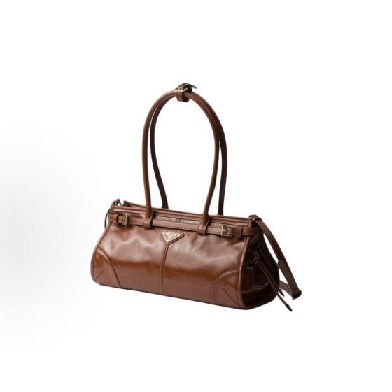 PRADA普拉达 Bonnie珐琅⾦属三⻆形徽标 ⼿提包 中号 ⼥款 玫瑰⽊